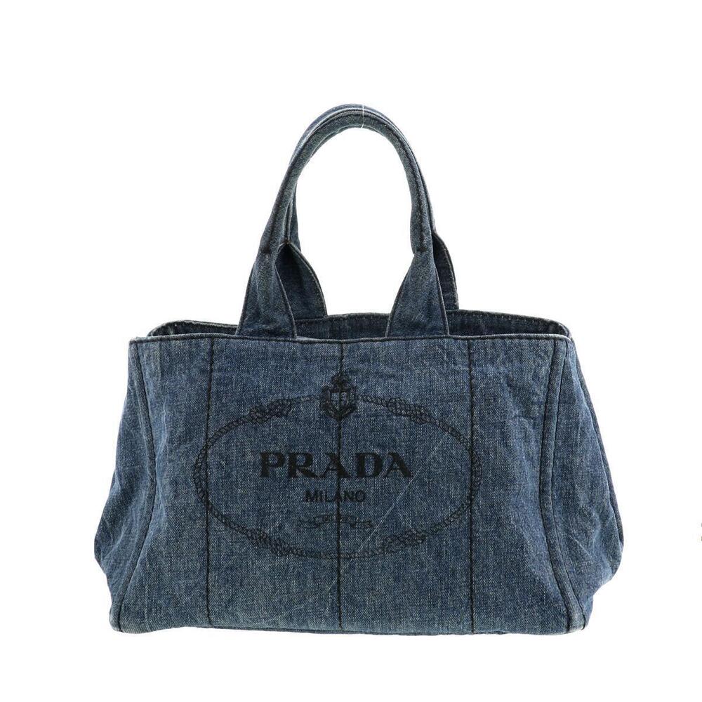 PRADA Denim Canapa Tote Bag Navy Blue